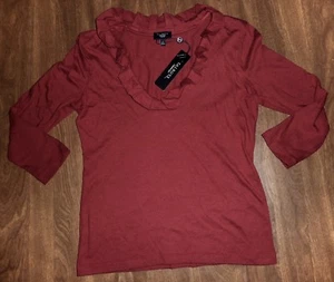 NWT $49 TALBOTS - BURGUNDY COTTON/MODAL/WOOL 3/4-SLEEVE KNIT TOP - PETITE P - Picture 1 of 2
