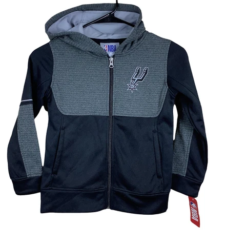 NBA San Antonio Spurs Boys Jacket Size XS Hood Full Zip Black Gray Pockets New Cover