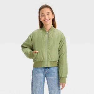 Girls' Cropped Bomber Jacket - art class Olive Green XL (14) - Picture 1 of 1