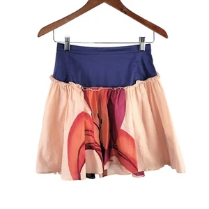 Patrizia Pepe Firenze Peach & Blue Floral Trumpet A-Line Mini Skirt IT 40/US 6 - Picture 1 of 10