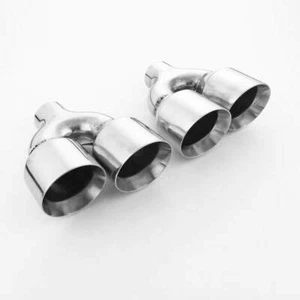 Par de puntas de escape cuádruples de 4" de entrada de 2,25" de corte angular escalonado de doble pared SS304 - Imagen 1 de 6