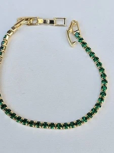 Gold Plated Emerald Green Tennis Bracelet 2/3mm Wide 17-19cm 7.5" - Picture 1 of 4