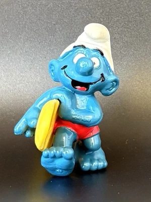 Vintage 1981 Smurf Surfer Figure Schleich Peyo Hong Kong Yellow Surfboard - Image 1 of 4