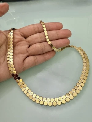 "Collar de cadena hexa de eslabones de panal de oro genuino puro 18K 750 17"" gargantilla de 8,4 mm" Foto 1 de 4