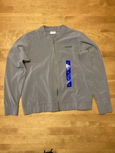Chaqueta de bombardero Columbia con cremallera completa en cualquier momento resistente al agua L grande gris cuello con banda - Imagen 1 de 11