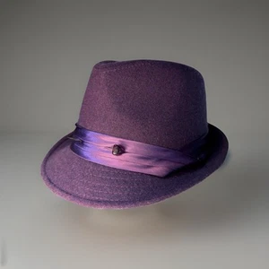 Purple Wool Fedora Hat Satin Band Pin Accent One Size 22” Vintage Style Unisex - Picture 1 of 8