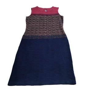  St John Knit Dress Women's Size 12 Colorblock Navy + Burgundy Sleeveless - Picture 1 of 14