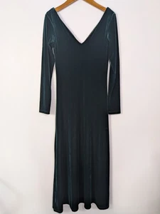 Velour Maxi Dress Womens XS Green Velvet  Formal Holiday V Neck Y2K  - Picture 1 of 9