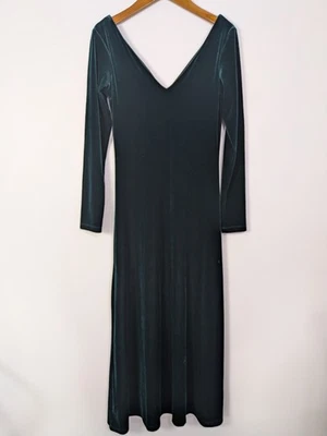 Velour Maxi Dress Womens XS Green Velvet  Formal Holiday V Neck Y2K  - Image 1 of 4
