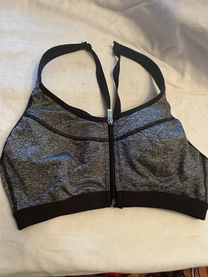 VSX 运动文胸前拉链衬垫赛车灰色黑色 34B — 第 1/4 张图片