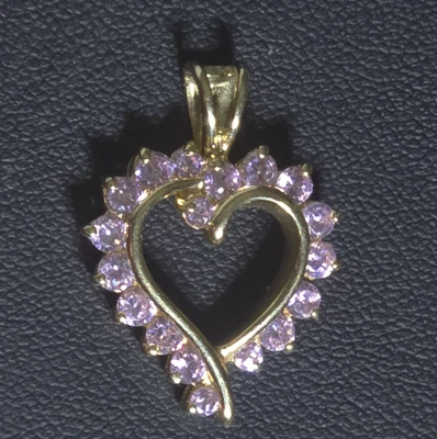 925 gold plated heart cz pink pendant .5" - Image 1 of 3