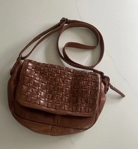 Vilenca Holland Woven Leather Crossbody Saddle Bag Purse Brown Boho Western - Picture 1 of 6