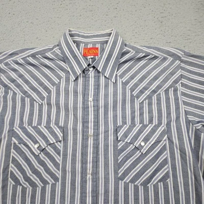 Ely Plains Shirt Mens Large Gray Striped Short Sleeve Pearl Snap Western Cowboy - Image 1 of 4
