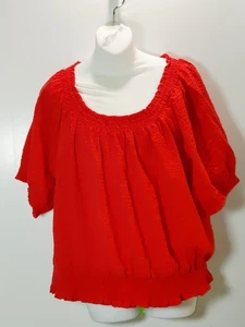 Old Navy Womens 3XL Red Short-Sleeve Cottagecore Smocked Holiday Peasant Blouse - Picture 1 of 9