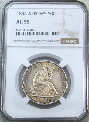 1854 Seated Liberty Half Dollar Arrows NGC AU55 Just Graded New Holder #JF14 - Image 1 of 4