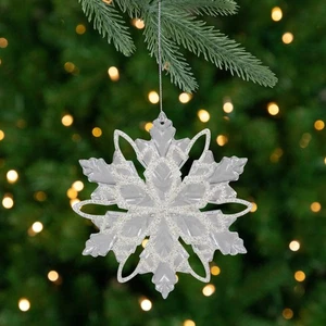 Northlight 5.5-Inch Clear Snowflake with White Design Christmas Ornament - Picture 1 of 4
