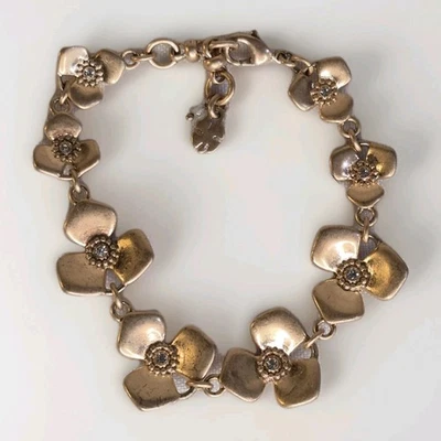 Pilgrim Jewelry Pure Bliss Flower Bracelet Rose Gold Tone Rhinestone Centers 8" - Image 1 of 4