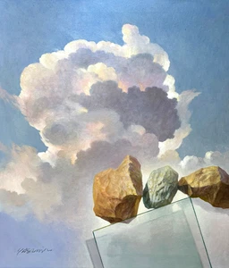 MARS Largest Rock Meteorite on Earth oil painting on Canvas Signed Yasami 28 x24 - Picture 1 of 12