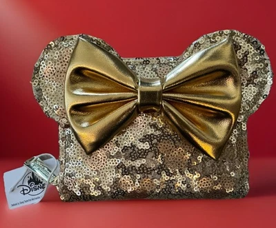 Disney Parques Lentejuelas Doradas Minnie Mickey Oreja Muñequera Cartera Loungefly Nuevo con Etiquetas Foto 1 de 4