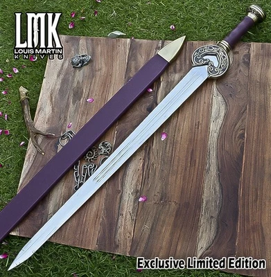 LMK Custom Hand Forged D2 Tool Steel Sword Stag Leather Best Selling Brass Guard - Image 1 of 4