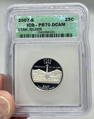 2007-S 25C Utah State Quarter - ICG Graded PR70DCAM SILVER PERFECT PROOF - Image 1 of 4