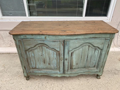 Brown Top Blue Base French Sideboard/Buffet Pine Wood W/Shelf Inside Cover