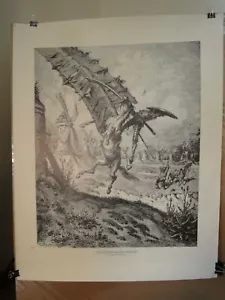 Vintage Gustav Dore print, Don Quixote and the Windmill, 28"x22". Dantes Inferno - Picture 1 of 8