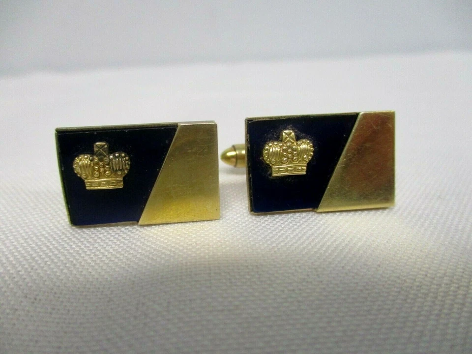 DE COLECCIÓN FIRMADA KREISLER CORONA DE ORO 14K SOBRE VIDRIO COBALTO GEMELOS RELLENOS DE ORO 12K Foto 1 de 4