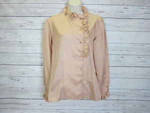 Vintage Paula Brooks Women's Light Pink Long Sleeve Ruffled Blouse Size: 10 - Picture 1 of 5