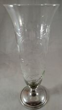 Pairpoint Tall Floral Etched Glass Vase Frank M Whiting Sterling Silver Base 616