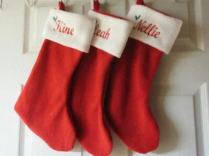 3 Personalized Christmas Stockings, Monogrammed Red Stocking, Custom with Design - Bild 1 von 12