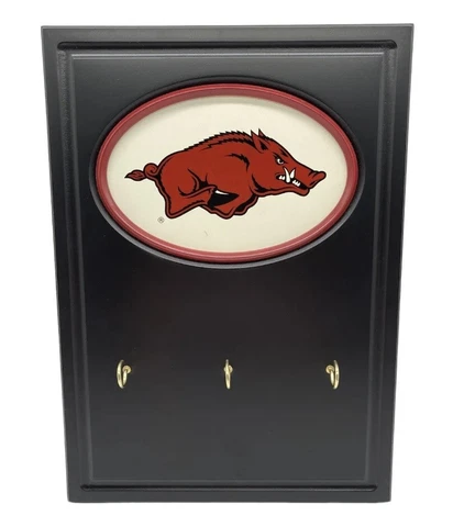 Arkansas Razorbacks Wall Plaque/Key Holder with Brass Hooks- New Cover