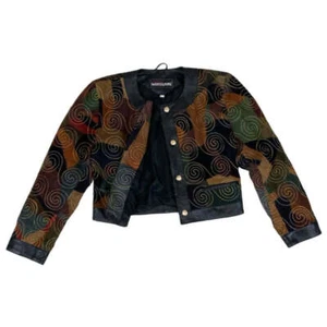 Vintage Años 80 90 'Gorgio Mobiani' Negro Verde Marrón Patchwork Bordado Crop Su - Imagen 1 de 5