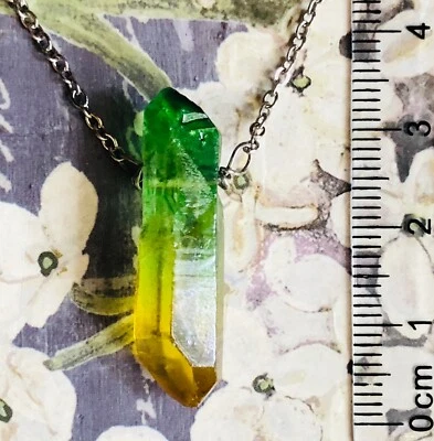 Multicolor DT Cuarzo Cristal Punta Colgante Acero Inoxidable Collar Foto 1 de 2