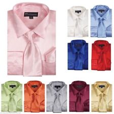 Men's Fashion Shiny Satin Dress Shirt With Tie And Handkerchief 10 colors SG08