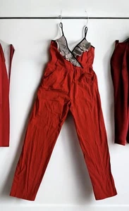 VTG King Row California Jumpsuit Romper 9 Red black white Sleeveless pockets - Picture 1 of 10