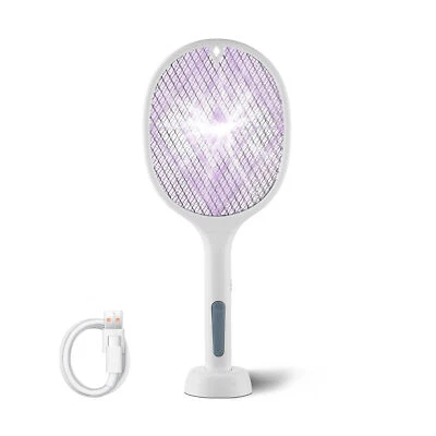 Rechargeable Dual-Mode Electric Fly Swatter Bug Zapper With Base, Lightweight - Image 1 of 4