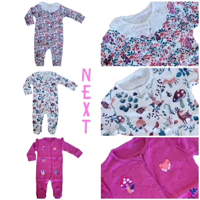 EX NEXT Ex NXT Baby Mädchen 3/2/1 Pack Blumenmuster Wald Tiere rosa Schlafanzüge NB - 24 Mt