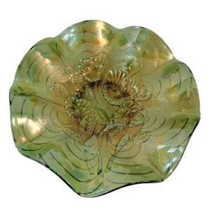 Vidrio Carnaval Imperial Vintage Patrón Pensamiento Vidrio Verde 8.5" Diámetro - Imagen 1 de 8