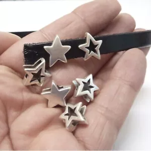 10 Schiebeperlen Stern f. flaches Leder, Slider, DIY Schmuck z.TOP Preis ZM313 - Picture 1 of 12