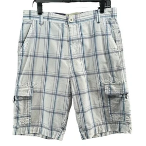 Foot Locker Shorts Mens 32 White Blue Plaid Check Cargo Pockets Relaxed Bermuda - Picture 1 of 9