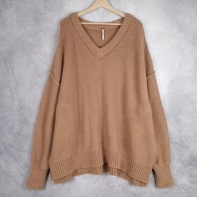Suéter Free People Mujer Grande Marrón Alli Cuello en V Gran Tamaño Slouchy Jumper Foto 1 de 4