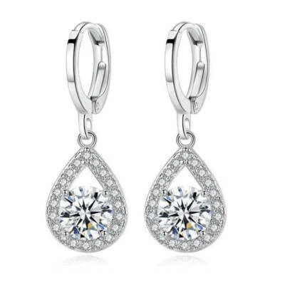 18k White Gold Round Cz Teardrop Leverback Earrings Made With Swarovski Elements - Image 1 of 4