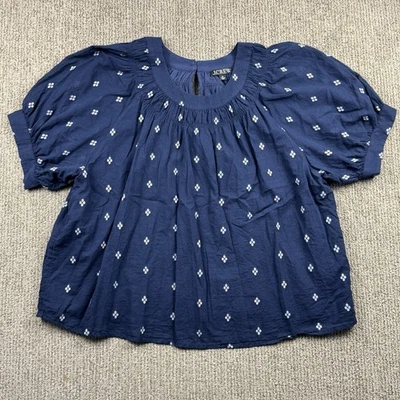 Top J Crew Mujer XL Cuello Calzoncillo Manga Abullonada Azul Blanco Punto Campesino Cottagecore Foto 1 de 4