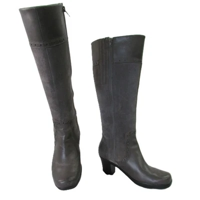 Clarks Knee High Boots 3" Block Heels w Side Zipper Size 7.5 - Image 1 of 4