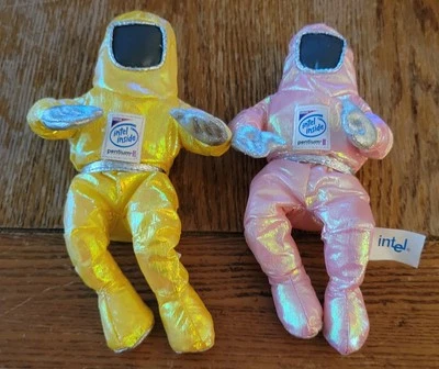 Pair VTG Intel Inside Space Man People 1997  8" Pink and Yellow - Image 1 of 2