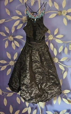 NICOLE MILLER бронзовый металлический гофрированный коктейльное платье украшенный драгоценными камнями декольте размер 4 $630 - Изображение 1 из 4