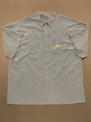 Camisa Bamboo Cay Para Hombre XXL Azul Pájaro del Paraíso Bordada Tropical Abotonada Foto 1 de 4