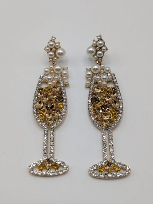 Pendientes colgantes de cristal de champán con diamantes de imitación en tono dorado de diamantes de imitación blancos y amarillos  Foto 1 de 3