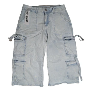 Neu mit Etikett VIP Jeans Shorts blau helle Waschung Größe 7/28 zwei Cargo-Träger weites Bein - Bild 1 von 9